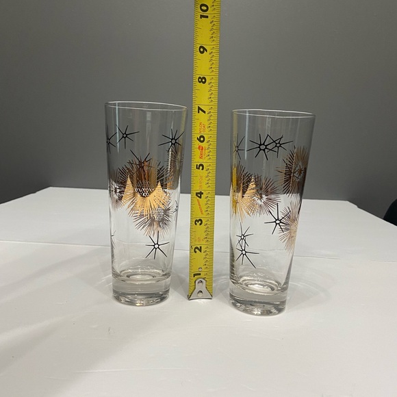 VTG-2 FEDERAL GLASSES 22K Gold Black Atomic Collins Cocktail Starburst MCM - Picture 9 of 10